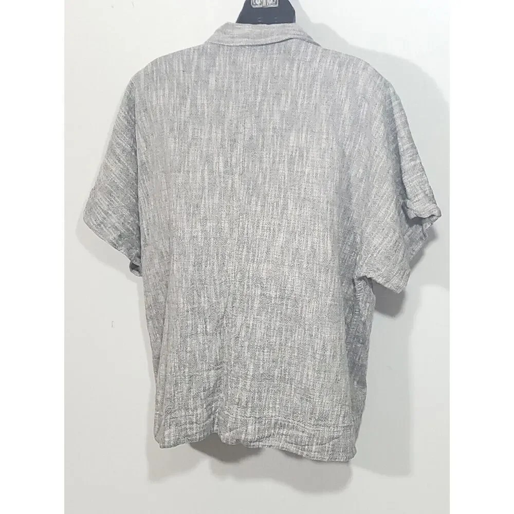 Eileen Fisher M Gauzy Linen Blend Short Dolman Sleeve Pockets Snap Closure Top